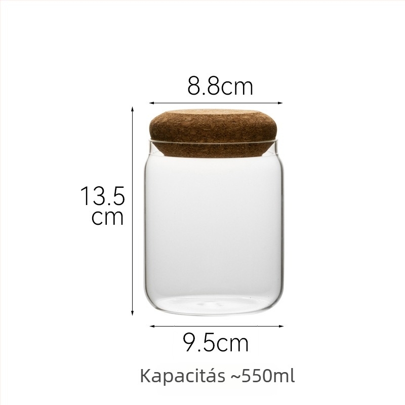 Prémium, minimalistán átlátszó üveg tároló, kör alakú snack és tea tároló, zárt kávébab-tároló