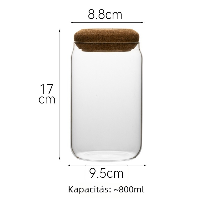 Prémium, minimalistán átlátszó üveg tároló, kör alakú snack és tea tároló, zárt kávébab-tároló