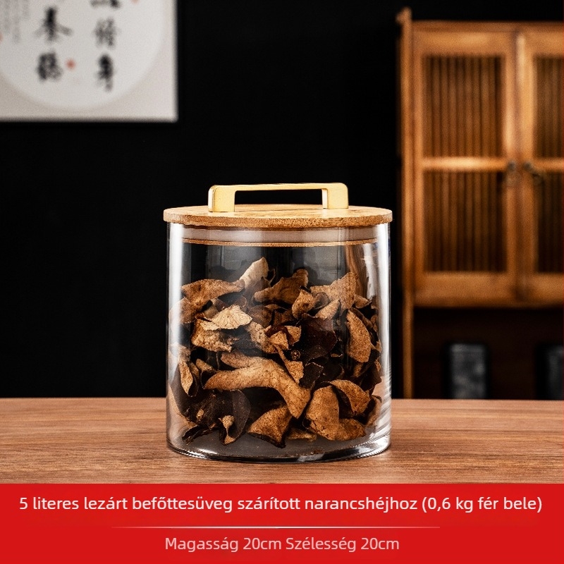 Nagy kapacitású üveg tea tároló bambusz fedéllel