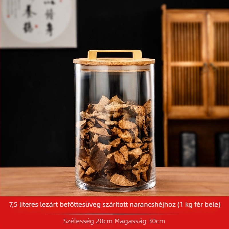 Nagy kapacitású üveg tea tároló bambusz fedéllel