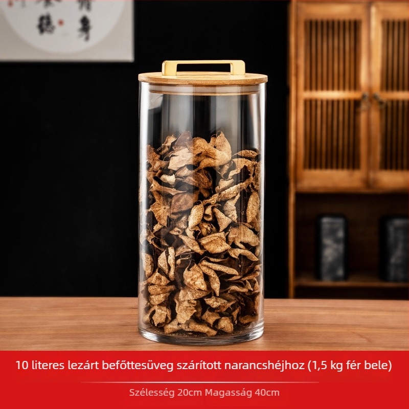 Nagy kapacitású üveg tea tároló bambusz fedéllel