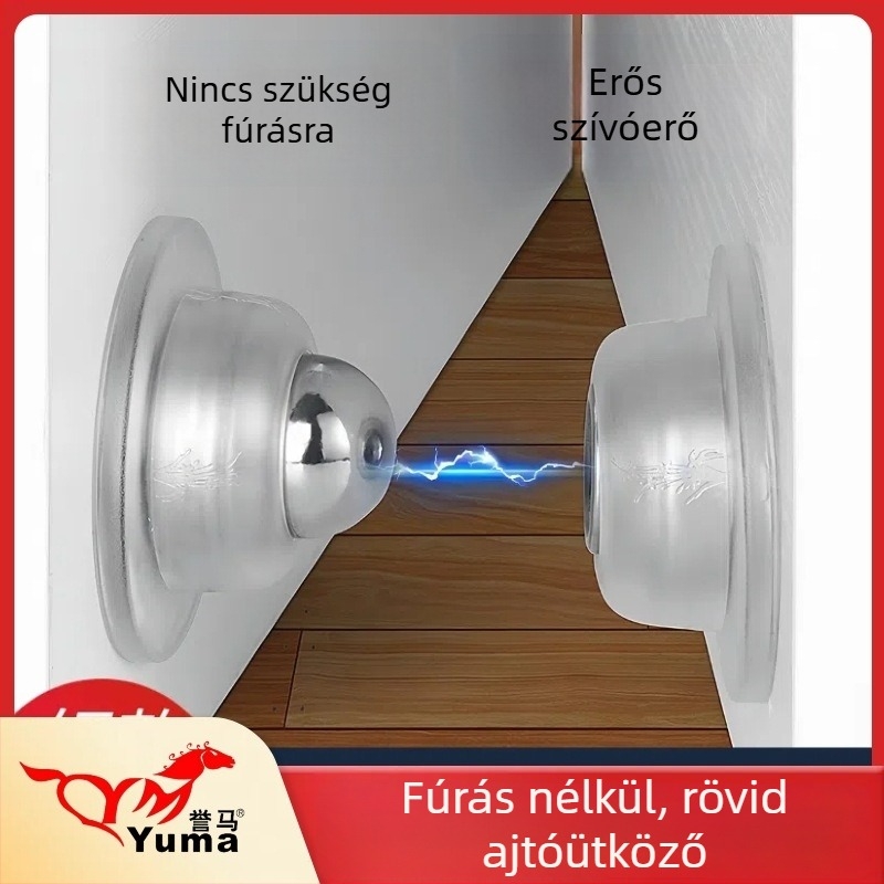 Mágneses ajtóstop, fúrás nélküli rögzítés, szilikonos szívóerő, fürdőszobaajtóhoz, kompakt modell, csendes dizájn