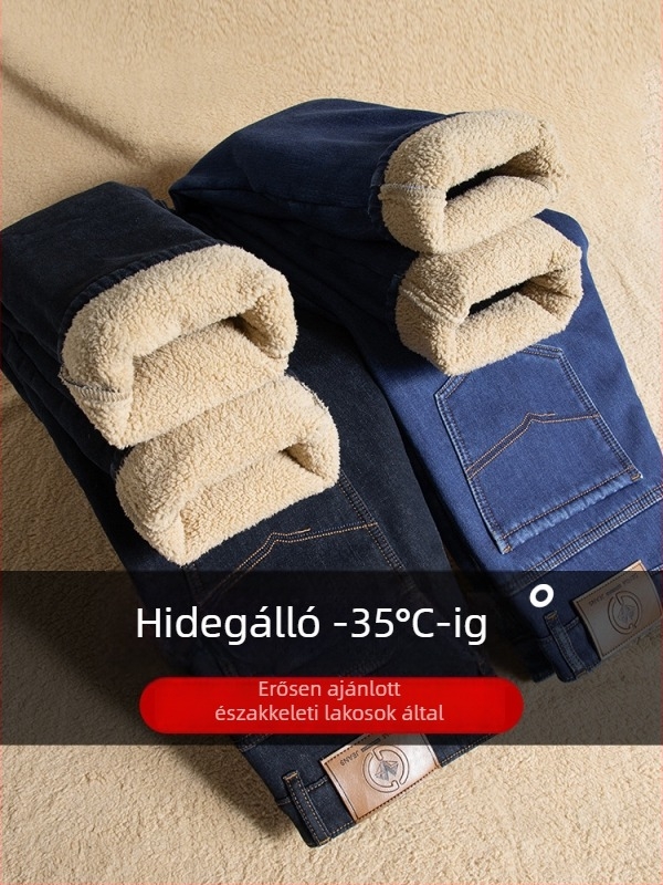 Prémium minőségű férfi denimnadrág pamut-béléssel téli viselethez, egyenes szabás, laza fazon, sötétkék, hosszú nadrág, 2025-ös új modell