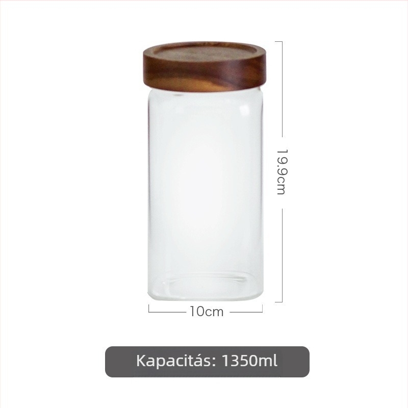 Zárható üveg tároló tea- és kávéőrleményhez, négyszögletes üveg kerek fedővel, 300 ml