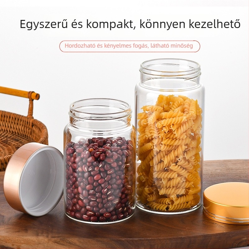 Nagykereskedelmi 78 mm-es csavaros fedéllel záródó méz- és lekvárüvegek; konyhai gabonák tárolására szolgáló edények; teásüvegek; csomagoló üvegek kézműveseknek és buddhista gyöngyöknek