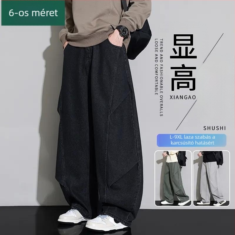 Plusz méretű férfi denim nadrág, amerikai retro stílusú, lazán szabott, széles szárú, tavasz–ősz