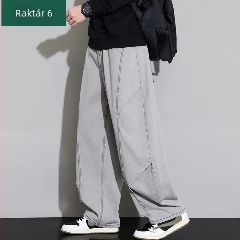Plusz méretű férfi denim nadrág, amerikai retro stílusú, lazán szabott, széles szárú, tavasz–ősz
