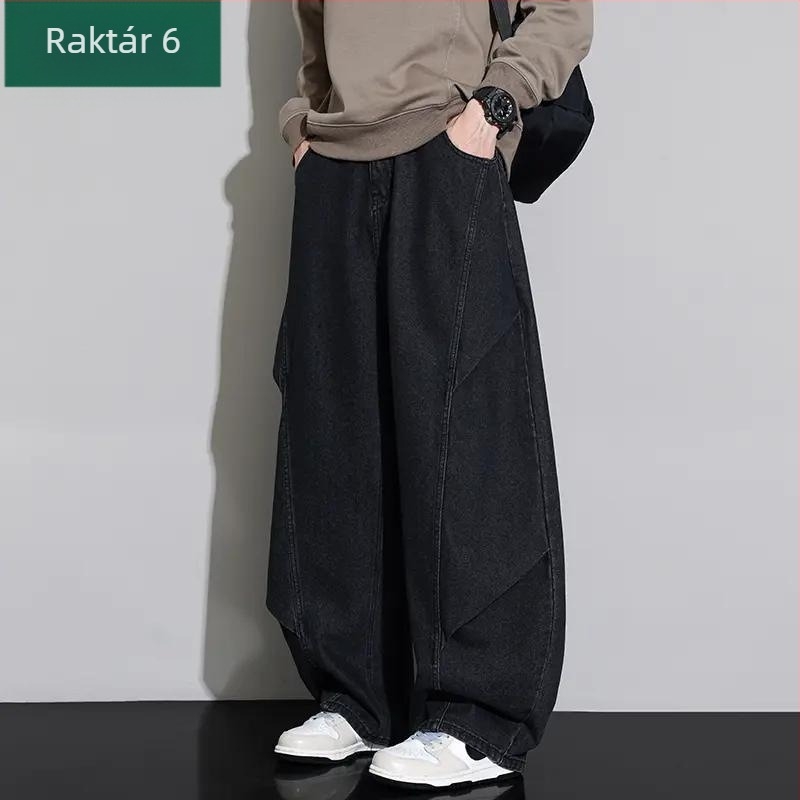 Plusz méretű férfi denim nadrág, amerikai retro stílusú, lazán szabott, széles szárú, tavasz–ősz