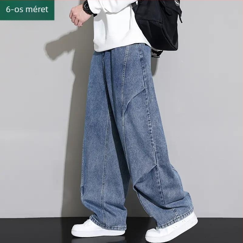 Plusz méretű férfi denim nadrág, amerikai retro stílusú, lazán szabott, széles szárú, tavasz–ősz