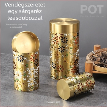 Sárgaréz teás tartó doboz zárható fedéllel, teás tartály, irodai asztali dísz kínai stílusban, hordozható utazási dekoráció, tartós.