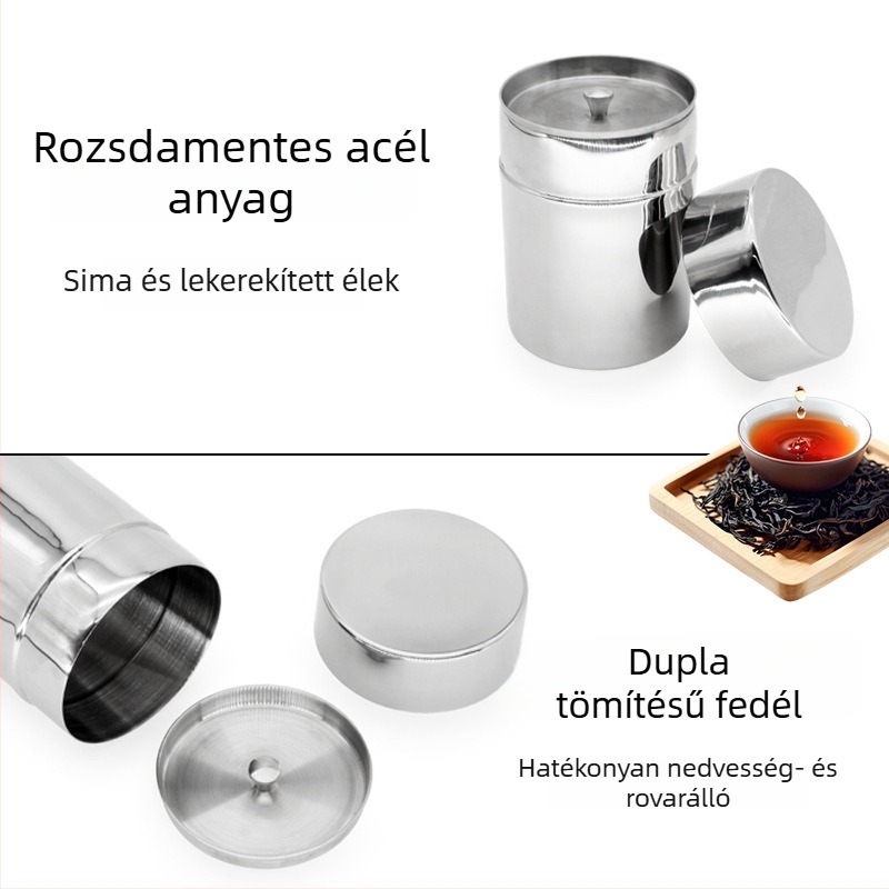304 rozsdamentes acél egyrészes teás doboz, zárható, hordozható tároló Pu-erh tea mandarinhéjjal, Ø8×8 cm