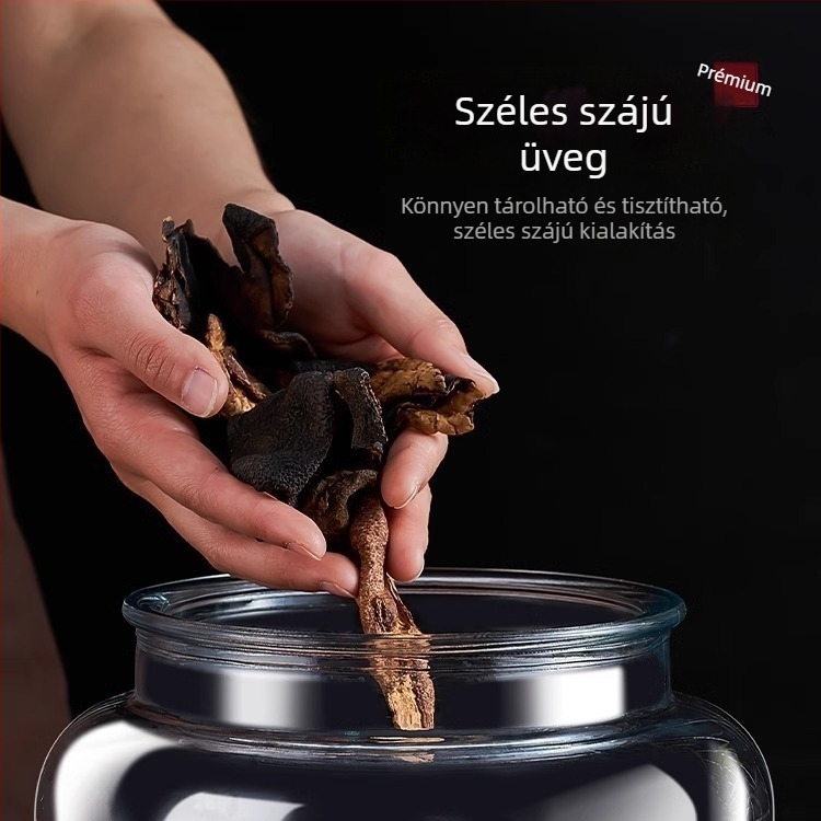 Mandarinhéj tároló üveg, légmentesen zárható, élelmiszer-minőségű teás tároló
