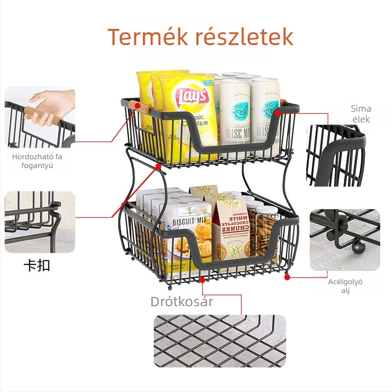 Kétszintes asztali tárolóállvány, konyhába és nappaliba
