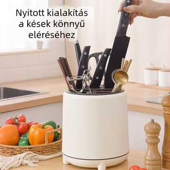Forgó kés tartó és evőeszköz rendező a konyhapulton – többfunkciós tároló késhez és eszközökhöz