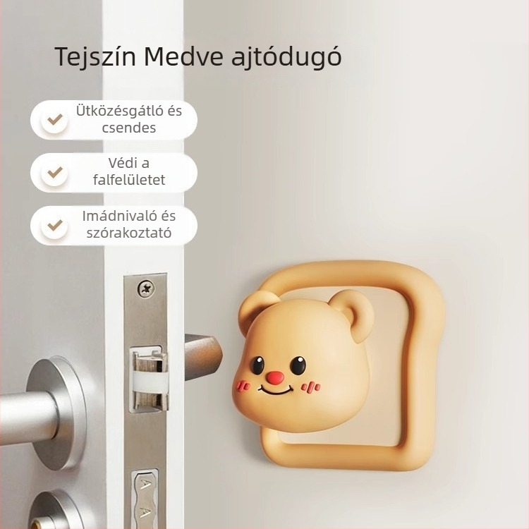 Cream Bear – Rajzfilm Ajtóstop – Csendes Ütközésvédő Párna Ajtókhoz, PVC, Falra Szerelhető