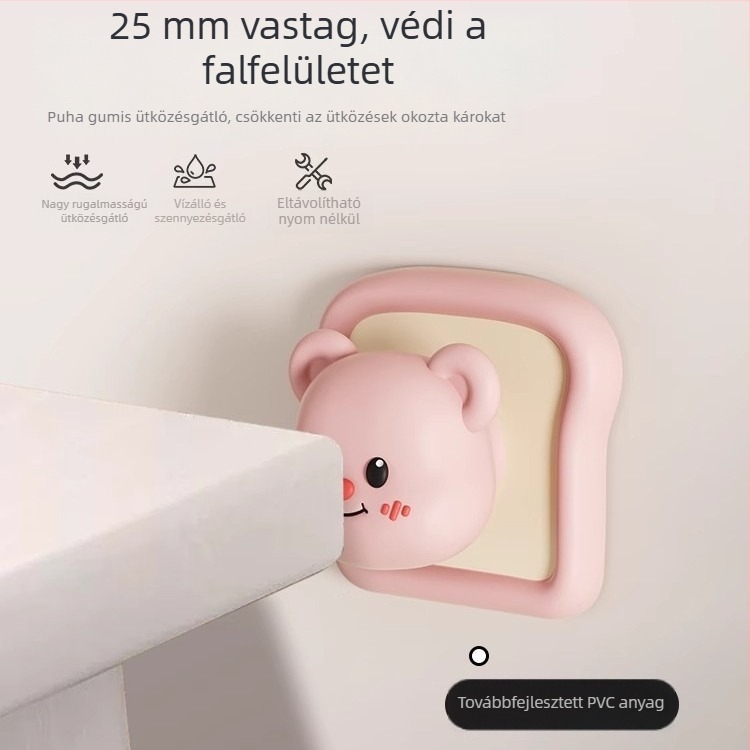 Cream Bear – Rajzfilm Ajtóstop – Csendes Ütközésvédő Párna Ajtókhoz, PVC, Falra Szerelhető