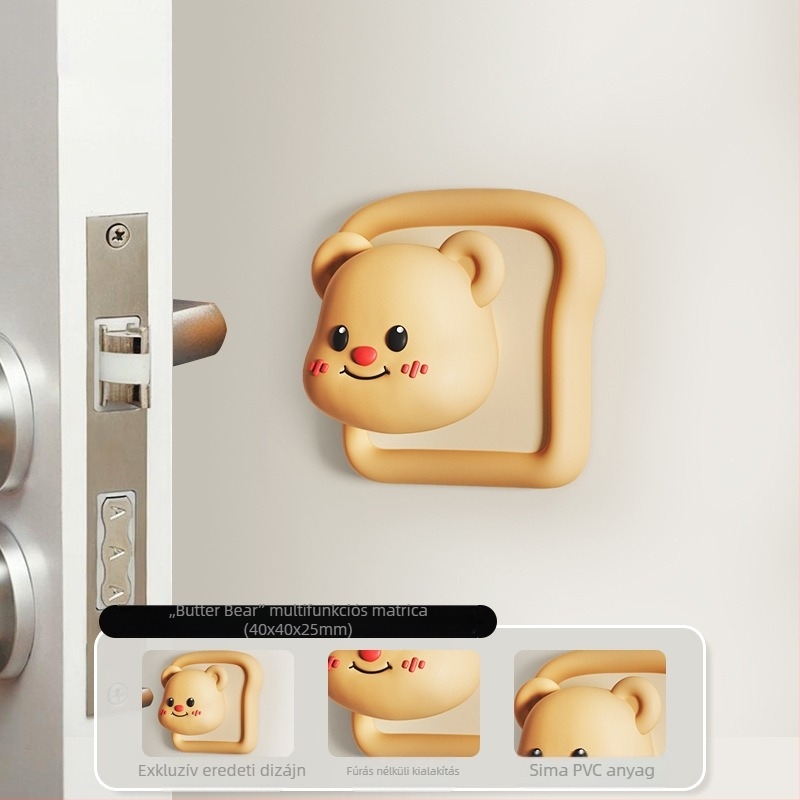 Cream Bear – Rajzfilm Ajtóstop – Csendes Ütközésvédő Párna Ajtókhoz, PVC, Falra Szerelhető