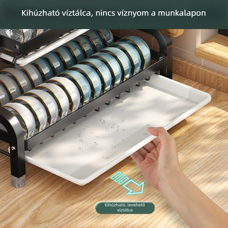 Konyhai polc edények és tányérok számára, asztali szárítórendszer, evőpálcika és kés tartó, multifunkcionális tároló