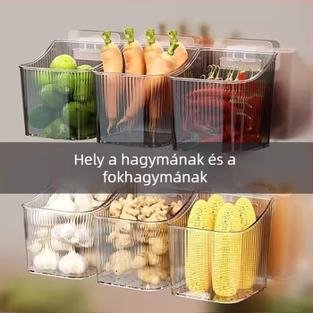 Falra szerelhető műanyag tárolókosár hagyma, gyömbér és fokhagyma tárolására — konyhai és fürdőszobai felakasztható tároló