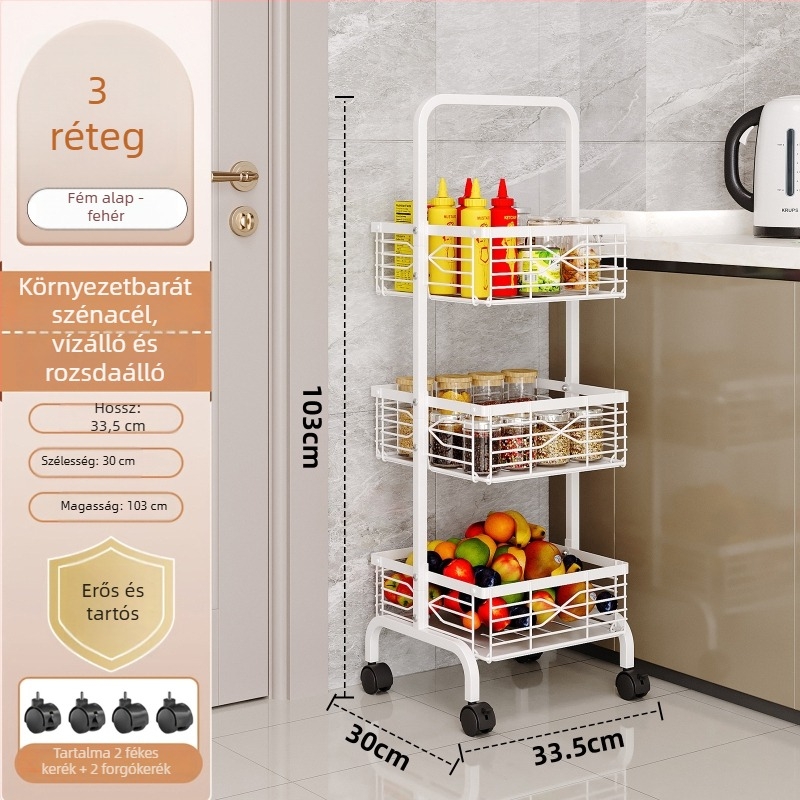Konyhai mobil többemeletes tárolókocsi nassolnivalók, játékok, gyümölcsök és zöldségek számára