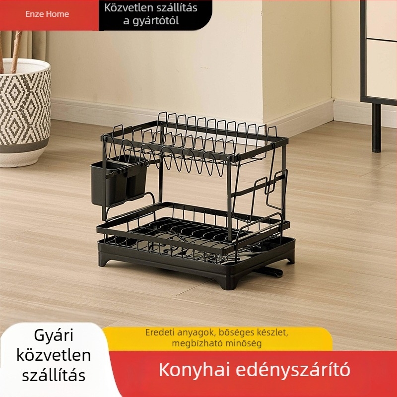 Konyhai edény- és evőeszköztartó állvány levehető lecsöpögtető résszel, a pulton, nagy kapacitású