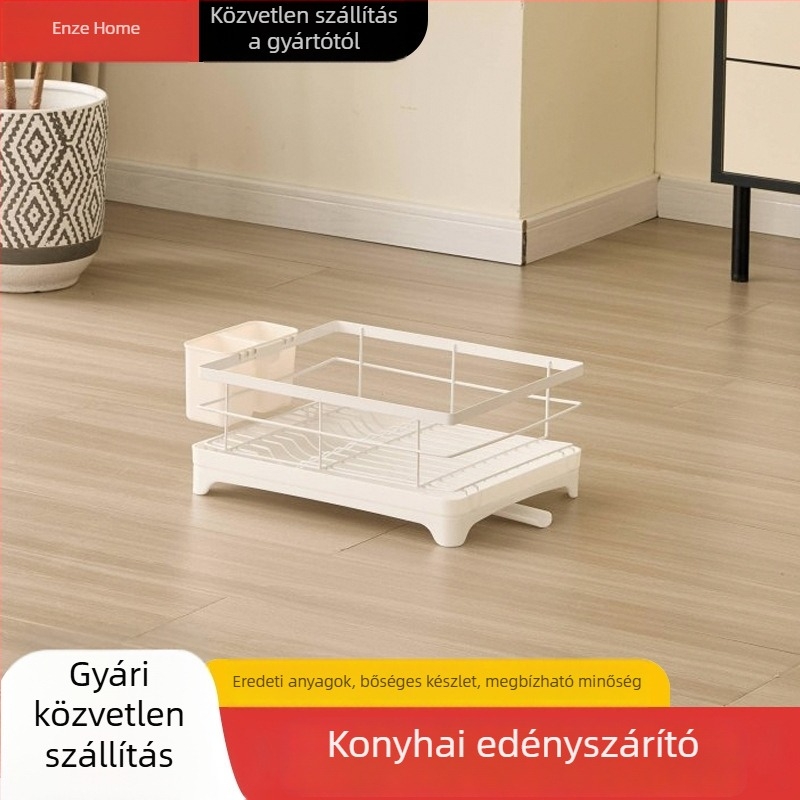 Konyhai edény- és evőeszköztartó állvány levehető lecsöpögtető résszel, a pulton, nagy kapacitású