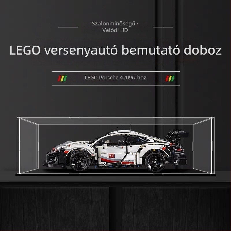 Ragasztó nélküli akril kiállító doboz, 42096, LEGO Porsche 911 RSR modellhez, porvédő fedél