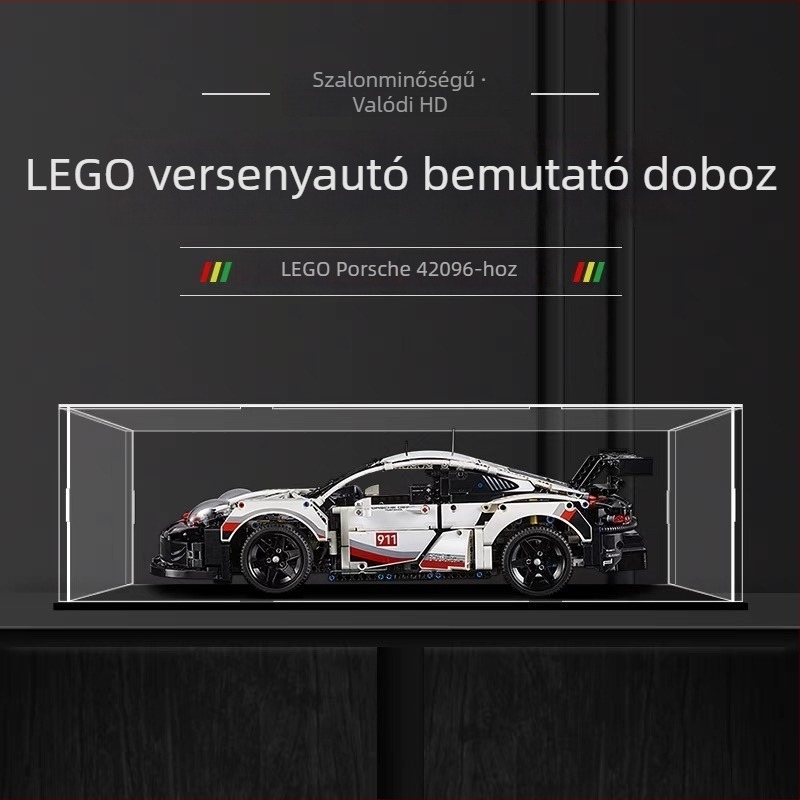 Ragasztó nélküli akril kiállító doboz, 42096, LEGO Porsche 911 RSR modellhez, porvédő fedél