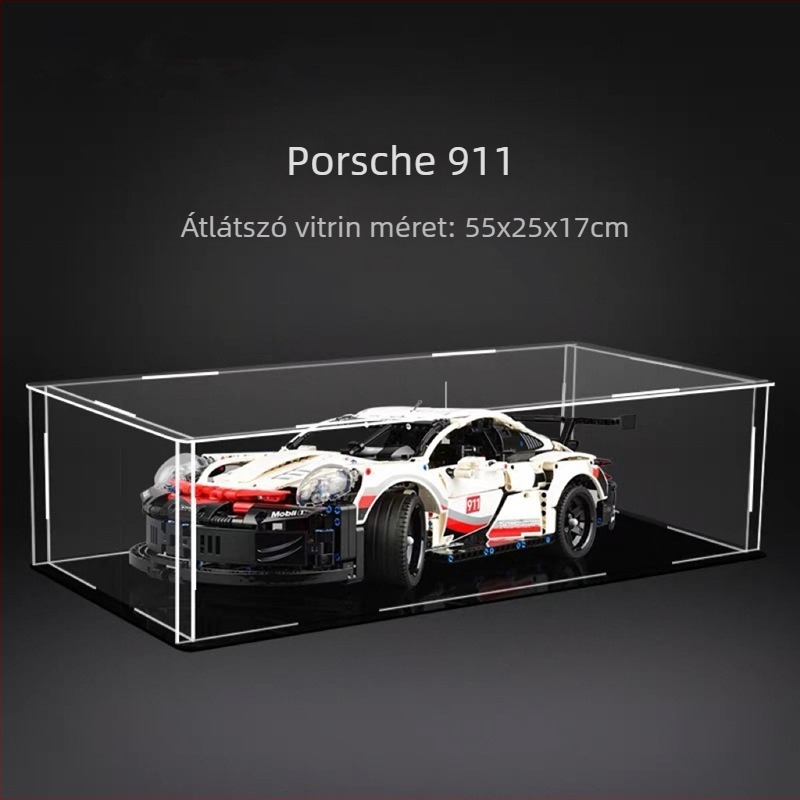 Ragasztó nélküli akril kiállító doboz, 42096, LEGO Porsche 911 RSR modellhez, porvédő fedél