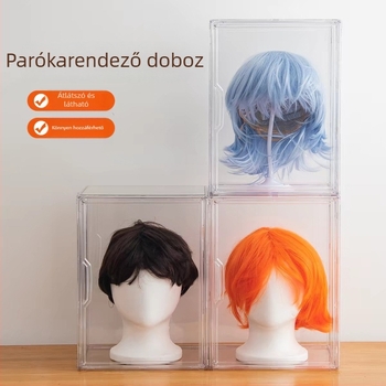 Átlátszó akril paróka-tároló szekrény fedéllel, porvédett, anime cosplay és 2D rekvizitek rendezéséhez