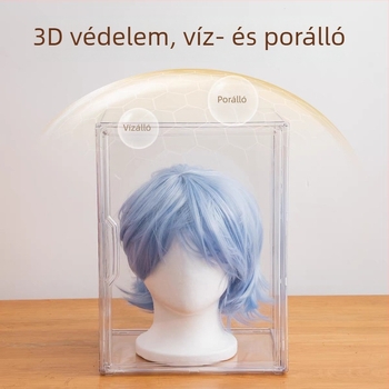 Átlátszó akril paróka-tároló szekrény fedéllel, porvédett, anime cosplay és 2D rekvizitek rendezéséhez