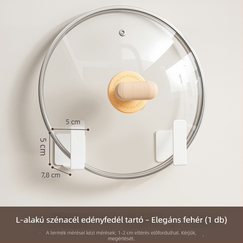 Konyhai falra szerelhető akasztó- és tárolórúd edényekhez, fedőkhez, kanalakhoz és eszközökhöz