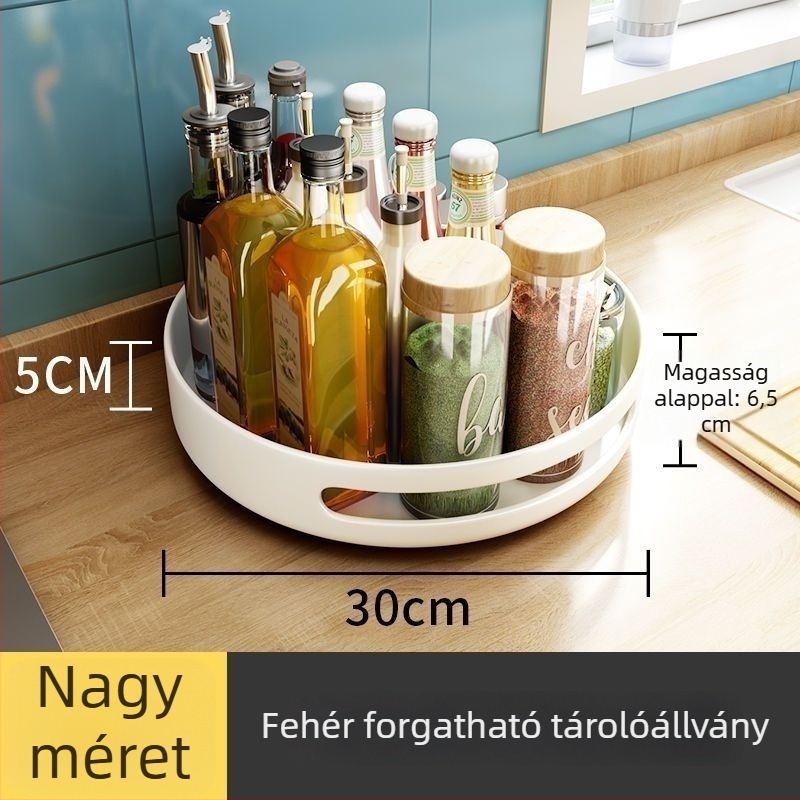 Konyhai forgó sarokban álló fűszertároló, asztali felületre, kettős szintű tároló tálca fűszerekhez, olajhoz, sóhoz, szószhoz és ecethez
