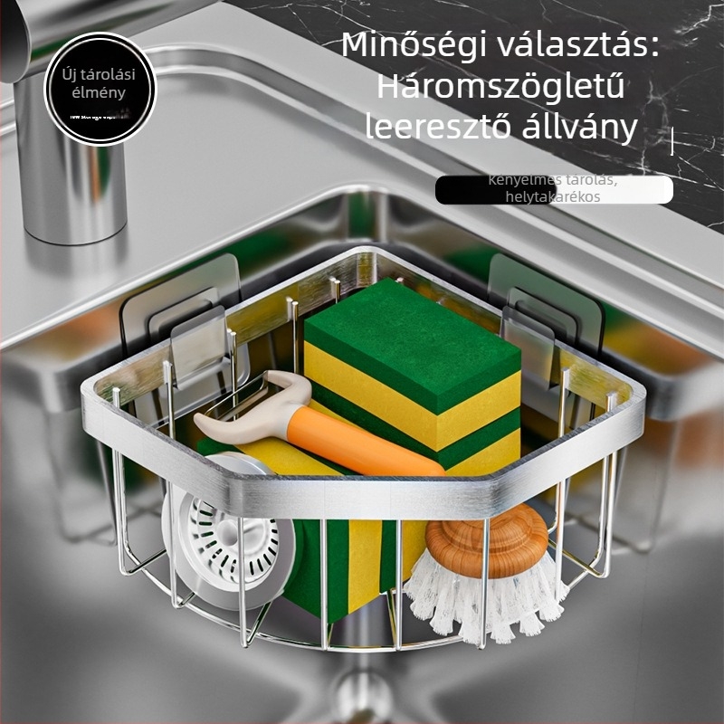 Fali mosogatóhoz rögzített tároló – multifunkcionális hely a szivacsoknak és acéldrót golyóknak