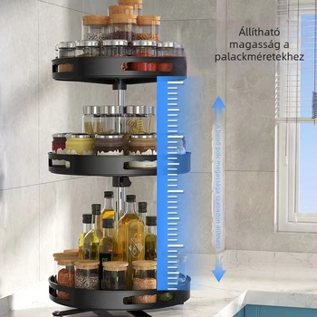 360°-os forgó konyhai tároló fűszerekhez és kozmetikumokhoz, kör alakú