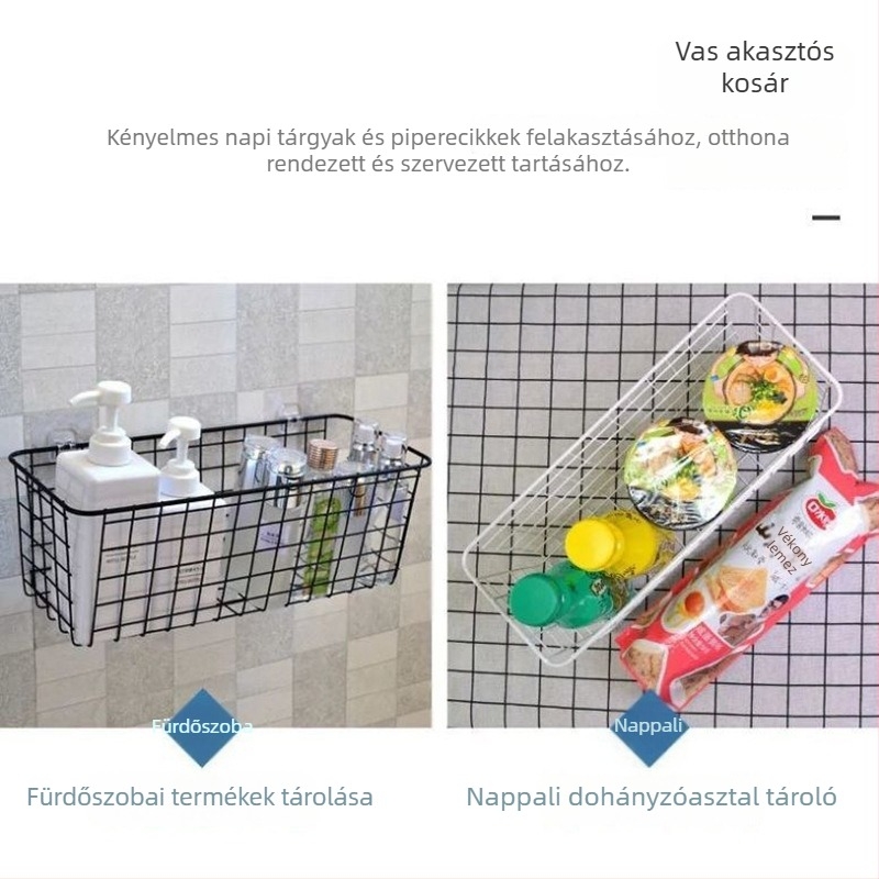 Falra szerelhető vas tárolókosár, modern minimalista stílus, konyha, fürdőszoba, kollégium és hálószoba számára