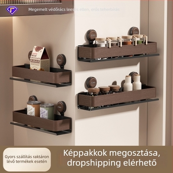 Konyhai fűszerpolc szívócsészével, falra szerelhető, furatmentes, többfunkciós megvastagított fűszerpolc otthoni használatra