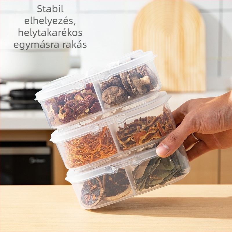 Fűszertartó doboz rekeszekkel – zárt, nedvességálló műanyag tároló csillagánizs és fahéj fűszerekhez