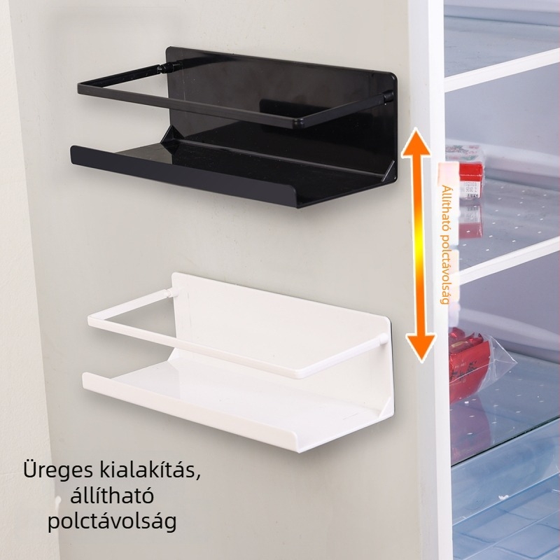 Mágneses oldalsó hűtőszekrény polc, konyhai rendező, fúrás nélküli szerelés