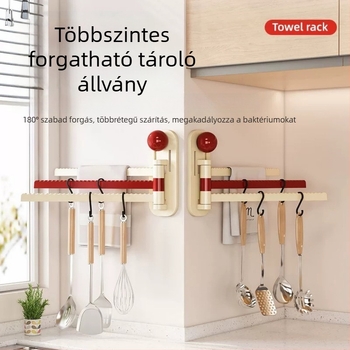 Falihoz rögzíthető, 3-szintes forgó törölközőtartó és tároló polc, fúrás nélküli telepítés, fürdőszoba és konyha rendező, textil tárolás