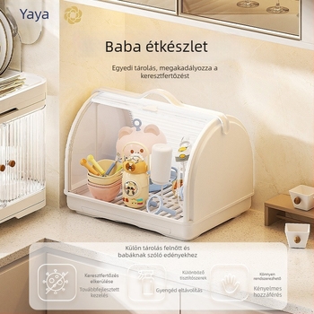 Baba étkezési eszközök és cumisüveg tároló doboza fedővel – Konyhai szárítópolc tálakhoz, tányérokhoz és evőeszközökhöz