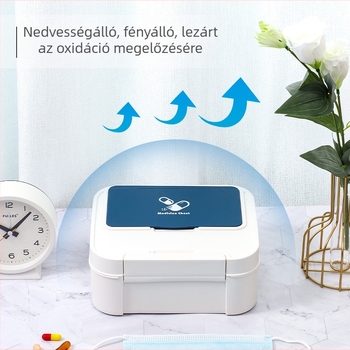 Négy rekeszű hordozható gyógyszeres doboz kollégiumba, iskolába és otthonra; nagy kapacitású gyógyszer-tároló gyerekek számára.