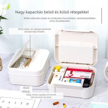Négy rekeszű hordozható gyógyszeres doboz kollégiumba, iskolába és otthonra; nagy kapacitású gyógyszer-tároló gyerekek számára.