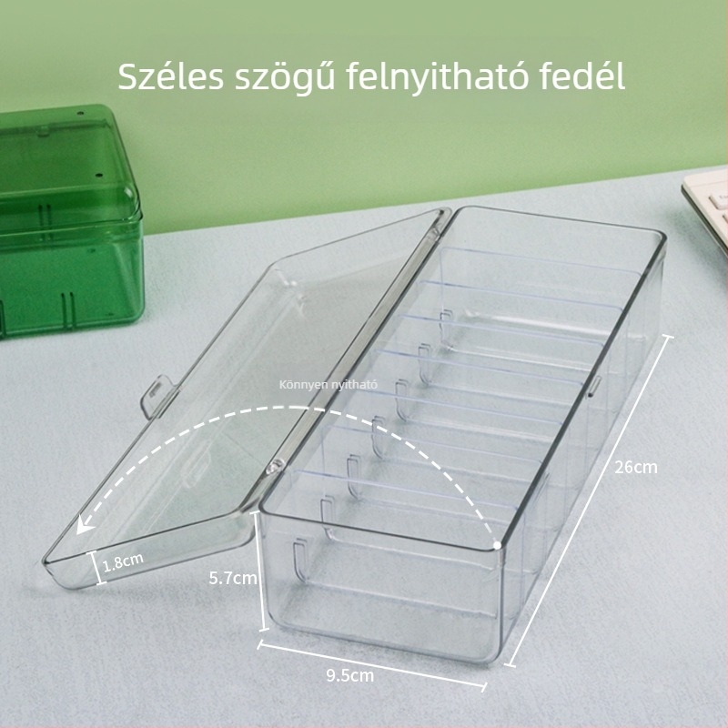 Átlátszó téglalap alakú akril kártyatároló doboz osztókkal