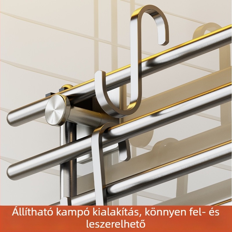 Rozsdamentes acélból készült falra szerelhető konyhai tároló, többfunkciós spatula- és kanálrendező
