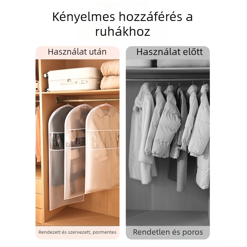 Összehajtható ruhadarabok porvédő borító, átlátszó akasztós ruhatartó zsák, vízálló és nedvességálló kabátvédő fedél átlátszó ablakkal