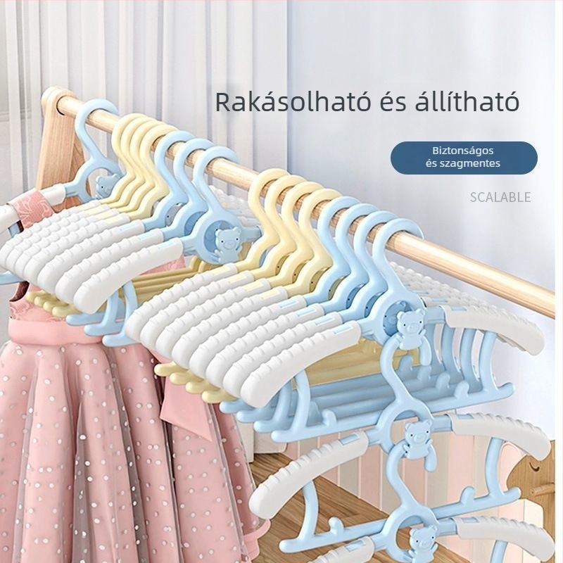 Többfunkciós gyerekruhaakasztó, összecsukható és kihúzható, csúszásmentes