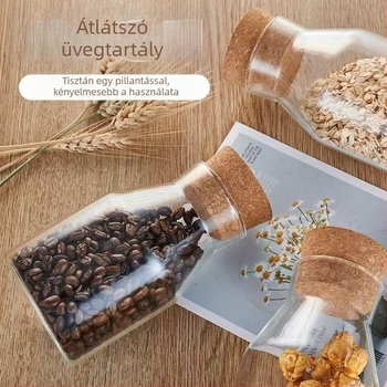 Dugóval záródó boroszilikát üveg tároló, hőálló, szivárgásmentes, gabonához
