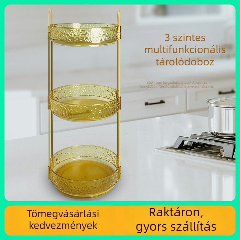 3 rétegű forgó tároló konyhai fűszerekhez, sminkhez és ékszerekhez – asztali használatra, gleccser mintázattal
