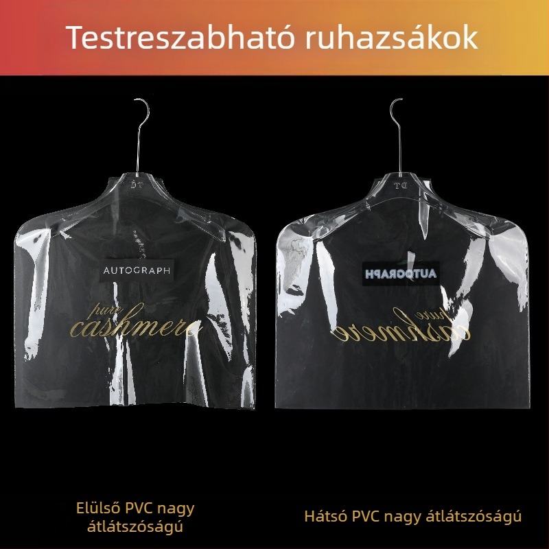 PVC átlátszó ruhatartó tok, porvédő tároló, prémium védelem, személyre szabható